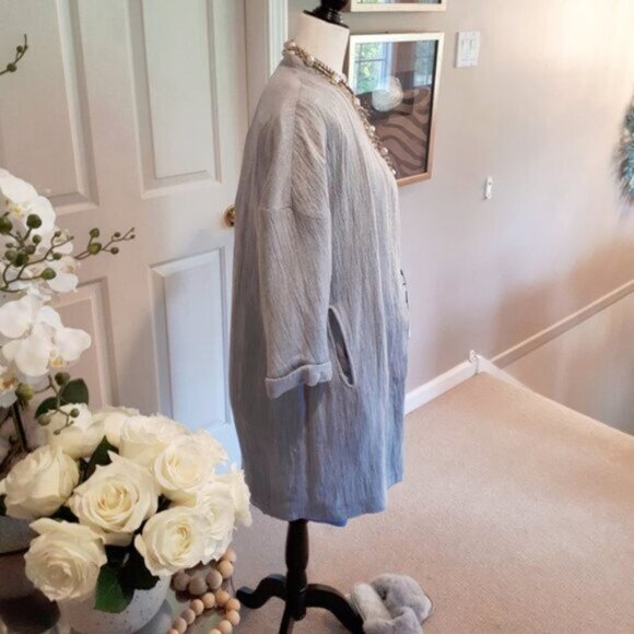 EUC Zara light wash blue linen blend casual jacket, XS - Picture 4 of 7